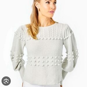 Lilly Pulitzer Kipper Women's Gray Sweater with Pom Pom Details Size S